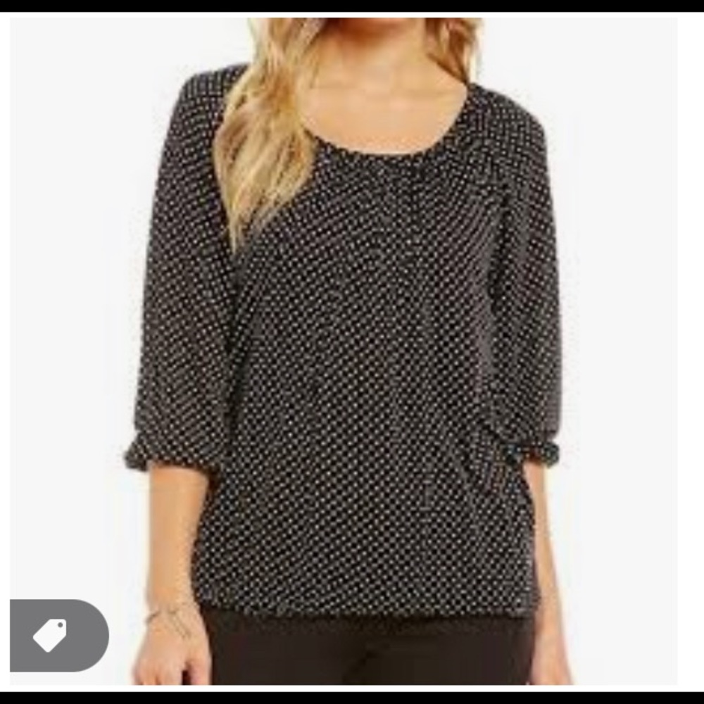 MICHAEL Michael Kors Black & White Polka Dot Scoop Neck Blouse 0X